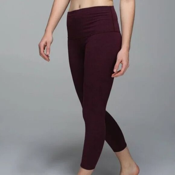 Lululemon Wunder Under Crop II *Cotton (Roll Down)Heathered Bordeaux Drama-Size4 - Picture 2 of 15